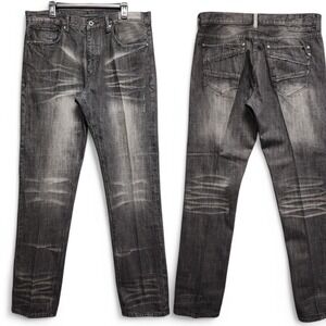 Sean John Jeans Men's 36x36 Black‎ Slim Straight Whiskered Fade Honeycomb Denim